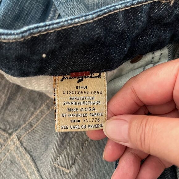 7 for All Mankind "A" Pocket Studded Distressed Faded Low-Rise Boot Cut Jeans - Picture 10 of 12